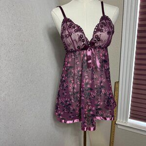 Y2K Purple Sheer Lace Babydoll V Neck Sleeveless Tank Top Sz S fairygrunge dark